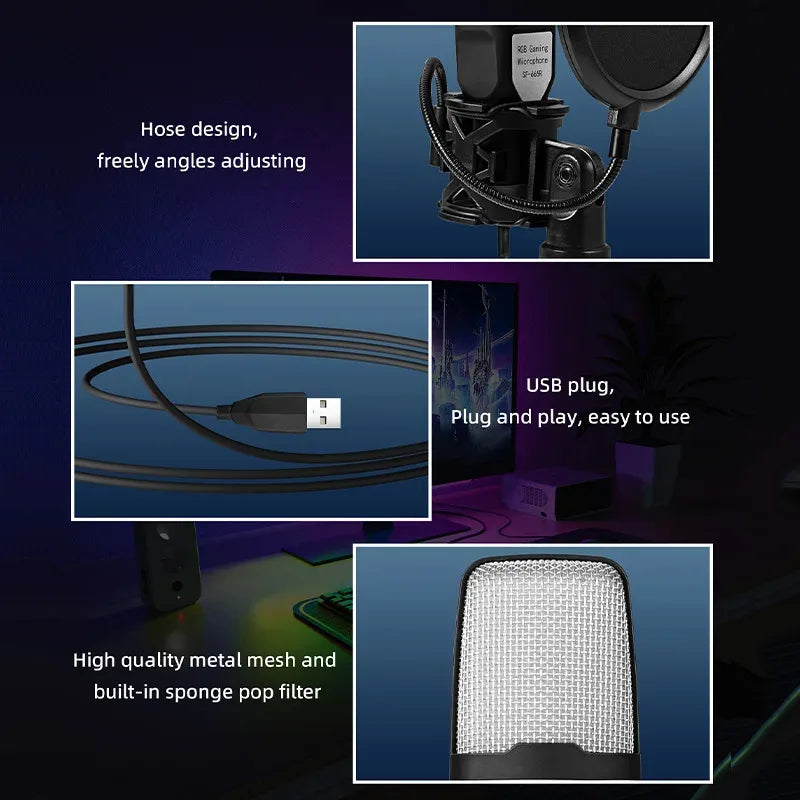 Microphone RGB avec Filtre Anti-pop