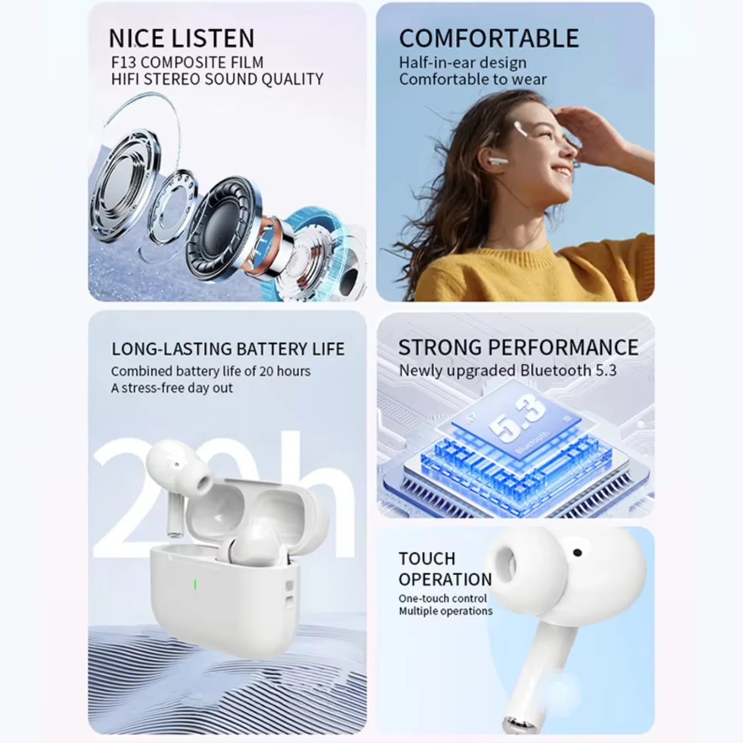 Écouteurs Bluetooth 5.3 – Son Haute Définition