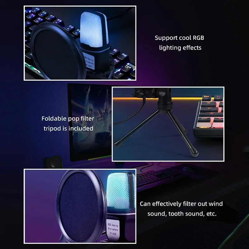 Microphone RGB avec Filtre Anti-pop