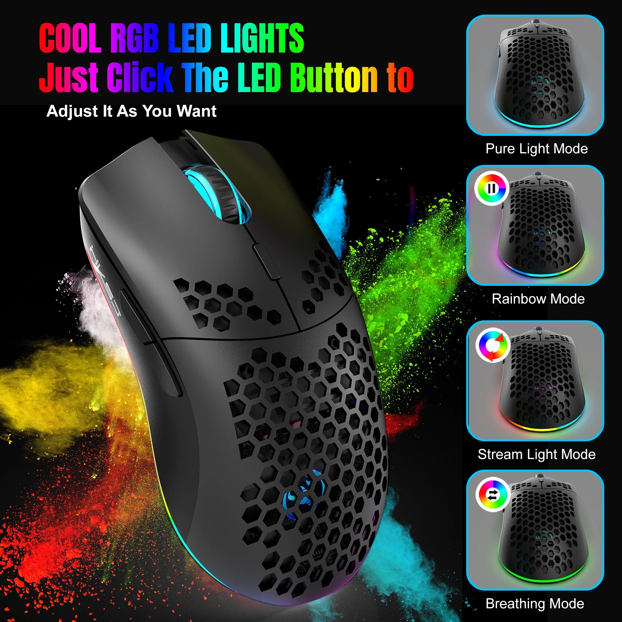 Souris Gaming Sans Fil RGB 10 000 DPI – Rechargeable